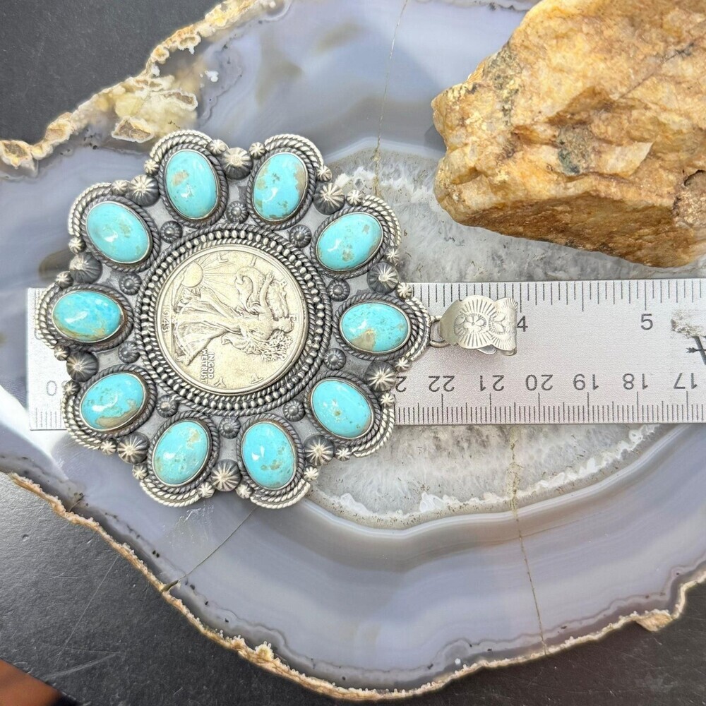 1943 Genuine 90% Silver Walking Liberty Half Dollar Coin w/Turquoise Uni Pendant - Picture 10 of 10